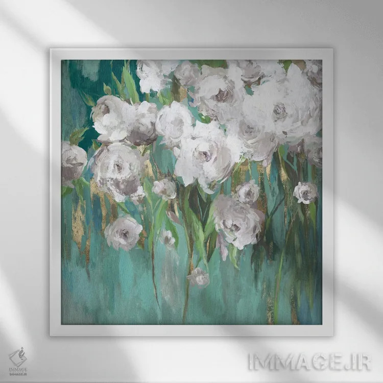 تابلو رزها روی تیِل III اثر آسیا جنسن - نمای قابدار سفید