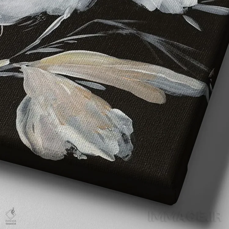 تابلو برداشت صورتی I اثر آسیا جنسن - نمای نزدیک بافت بوم