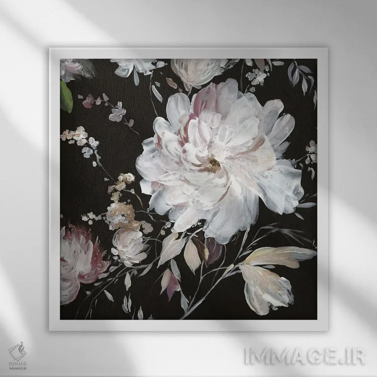 تابلو برداشت صورتی I اثر آسیا جنسن - نمای قابدار سفید