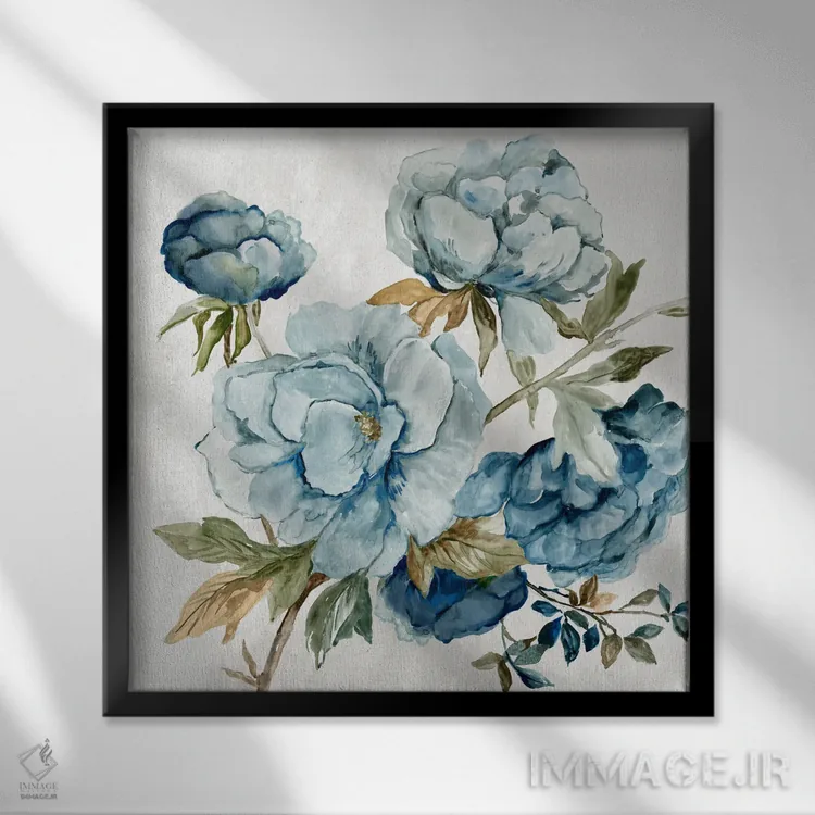 تابلو سرناد صدتومانی آبی اثر آسیا جنسن - نمای قابدار مشکی