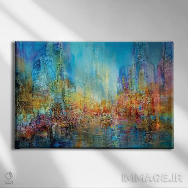 تابلو شهر کنار رود اثر آنت شموکر - نمای روبهرو روی دیوار