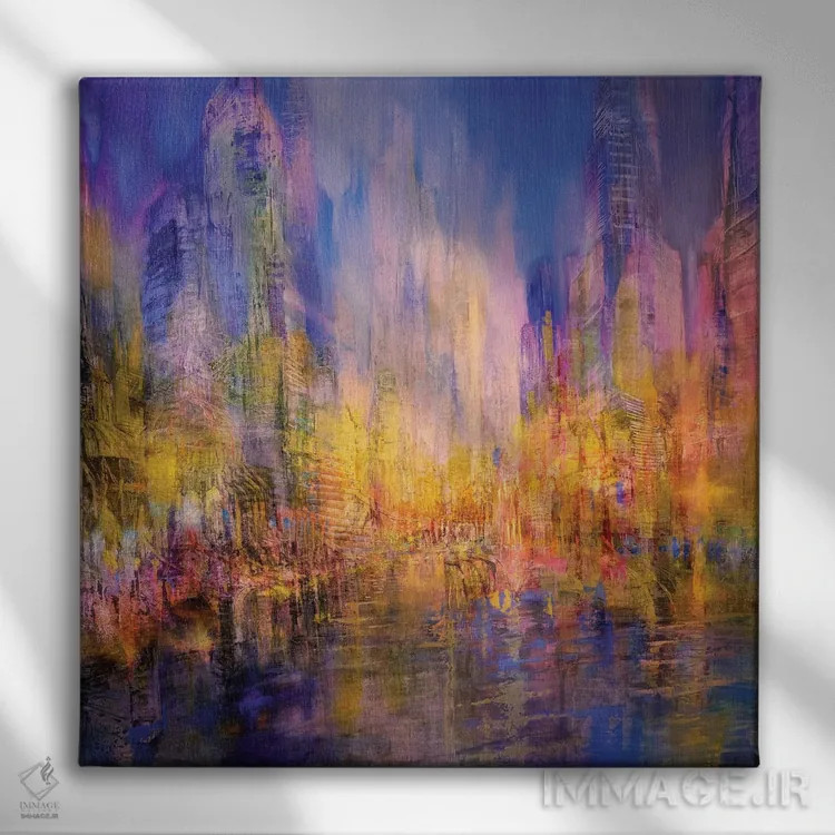 تابلو شهر کنار رود - نور طلایی اثر آنت شموکر - نمای روبهرو روی دیوار