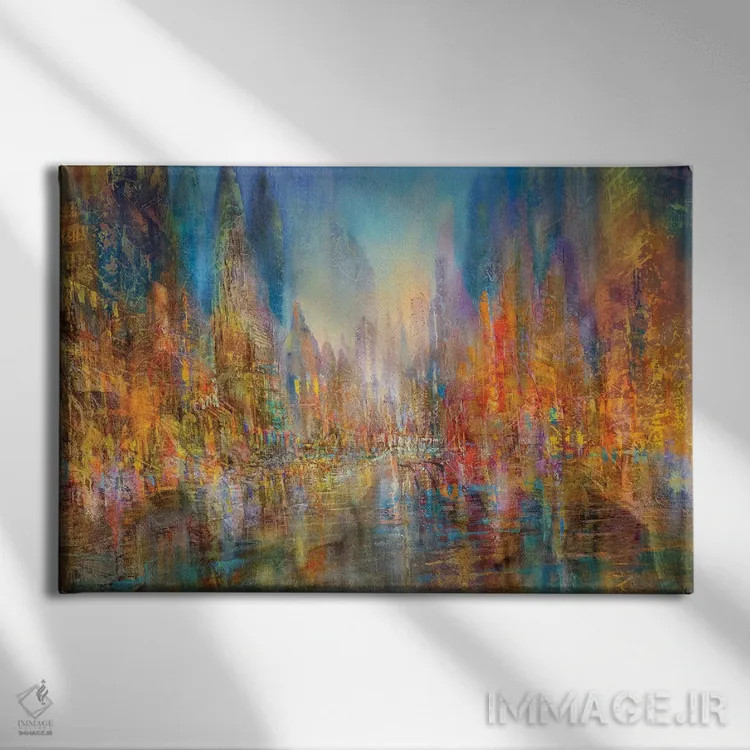 تابلو شهر کنار رود اثر آنت شموکر - نمای روبهرو روی دیوار