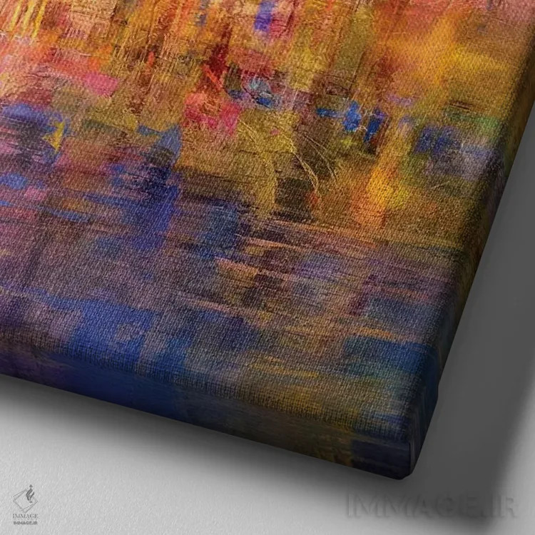 تابلو شهر کنار رود - نور طلایی اثر آنت شموکر - نمای نزدیک بافت بوم