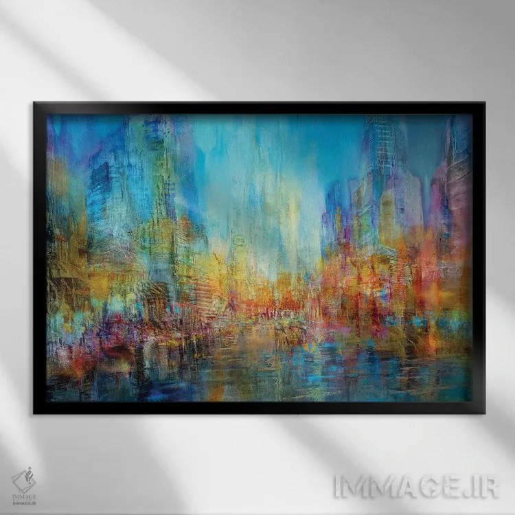 تابلو شهر کنار رود اثر آنت شموکر - نمای قابدار مشکی