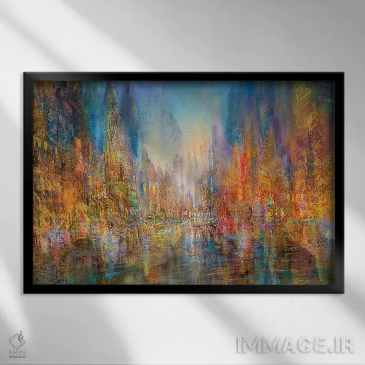 تابلو شهر کنار رود اثر آنت شموکر - نمای قابدار مشکی