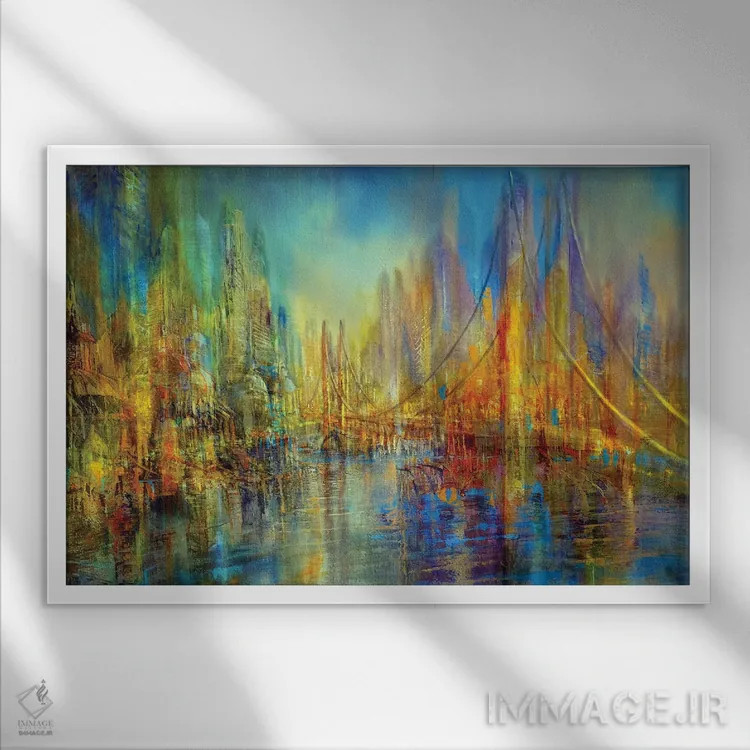 تابلو The River, The Bridge, Vivant Life,شهر، رود، پل، زندگی پویا اثر آنت شموکر - نمای قابدار سفید