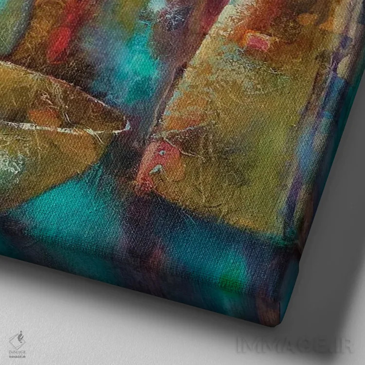 تابلو طبیعت بیجان با دو کاسه طلایی اثر آنت شموکر - نمای نزدیک بافت بوم