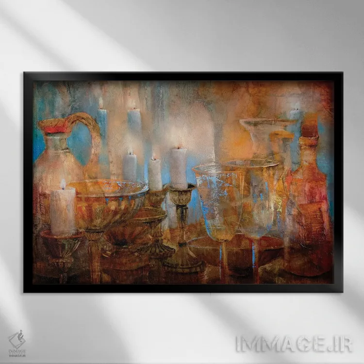 تابلو طبیعت بیجان با هفت شمع اثر آنت شموکر - نمای قابدار مشکی