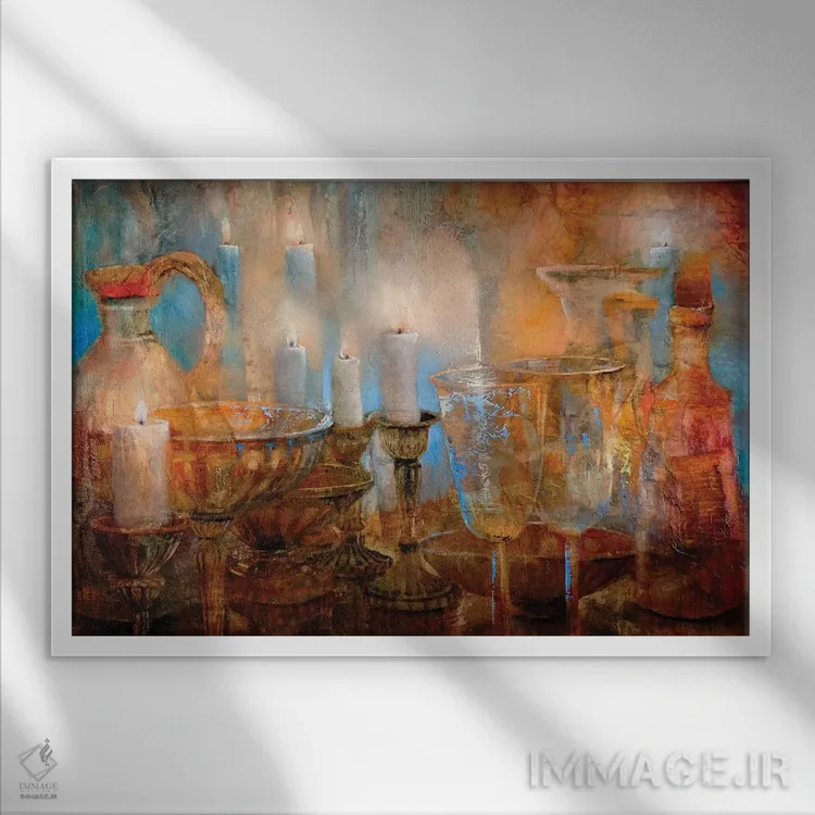 تابلو طبیعت بیجان با هفت شمع اثر آنت شموکر - نمای قابدار سفید