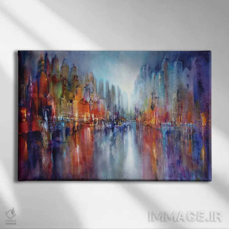 تابلو شهر کنار رود II اثر آنت شموکر - نمای روبهرو روی دیوار