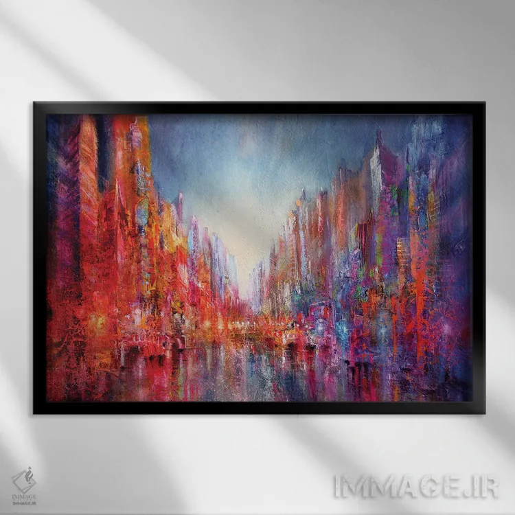 تابلو شهر کنار رود I اثر آنت شموکر - نمای قابدار مشکی