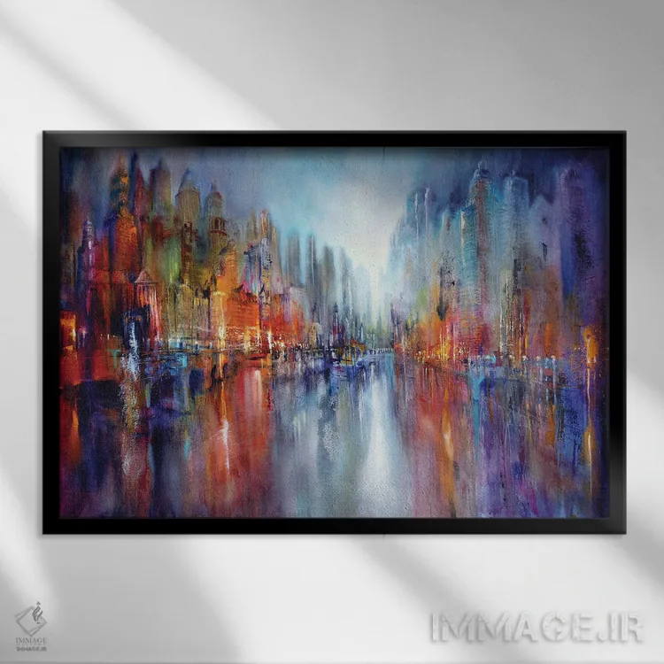 تابلو شهر کنار رود II اثر آنت شموکر - نمای قابدار مشکی