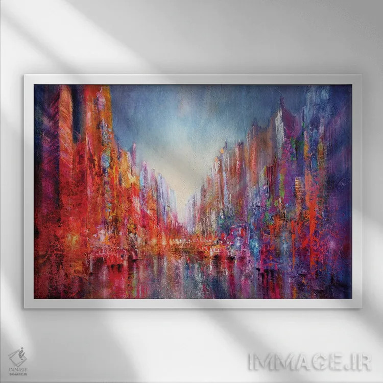 تابلو شهر کنار رود I اثر آنت شموکر - نمای قابدار سفید