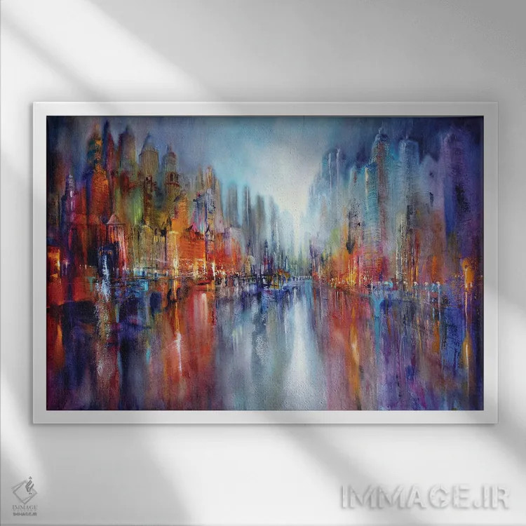 تابلو شهر کنار رود II اثر آنت شموکر - نمای قابدار سفید