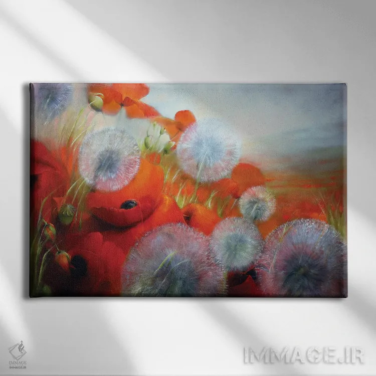 تابلو شقایق و قاصدکها اثر آنت شموکر - نمای روبهرو روی دیوار