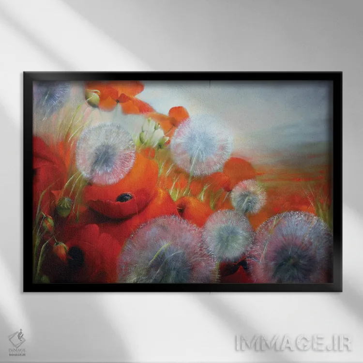 تابلو شقایق و قاصدکها اثر آنت شموکر - نمای قابدار مشکی