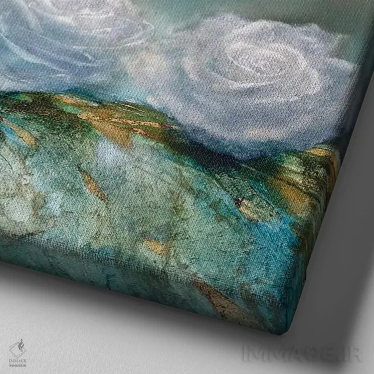 تابلو رزهای برفی اثر آنت شموکر - نمای نزدیک بافت بوم