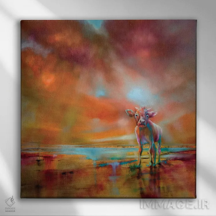 تابلو گاو رنگارنگ اثر آنت شموکر - نمای روبهرو روی دیوار