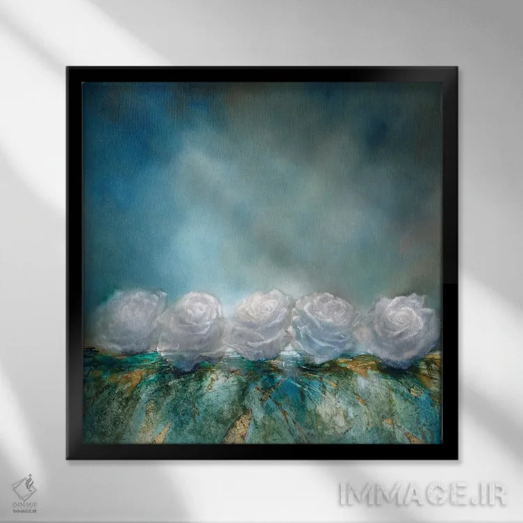 تابلو رزهای برفی اثر آنت شموکر - نمای قابدار مشکی