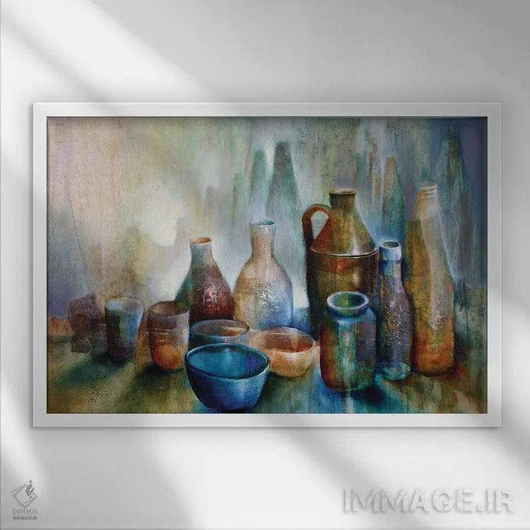 تابلو طبیعت بیجان با کاسه آبی اثر آنت شموکر - نمای قابدار سفید