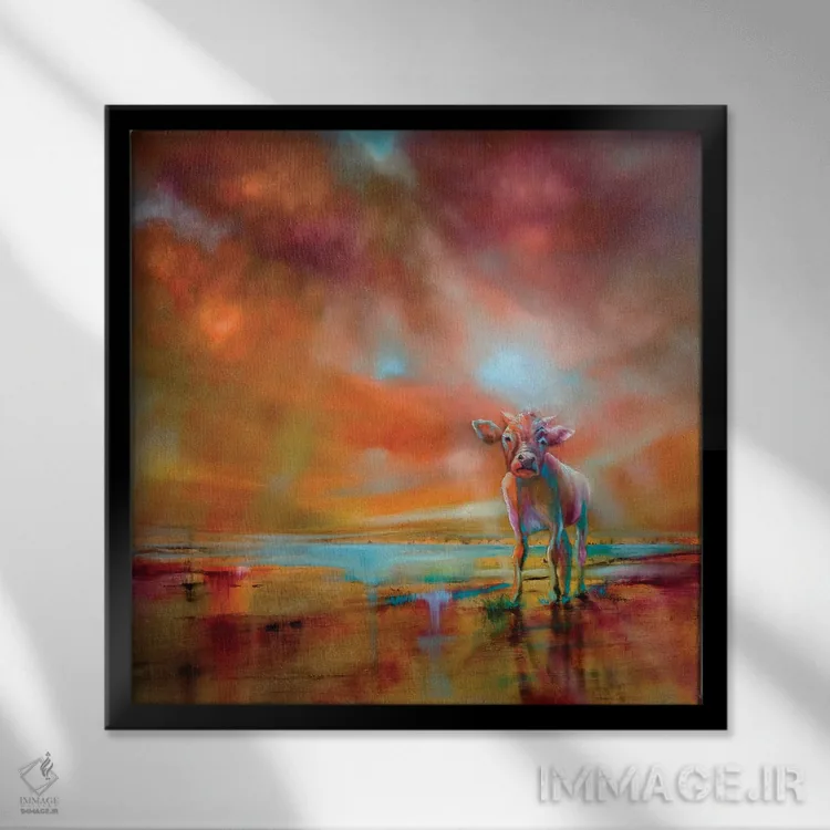 تابلو گاو رنگارنگ اثر آنت شموکر - نمای قابدار مشکی