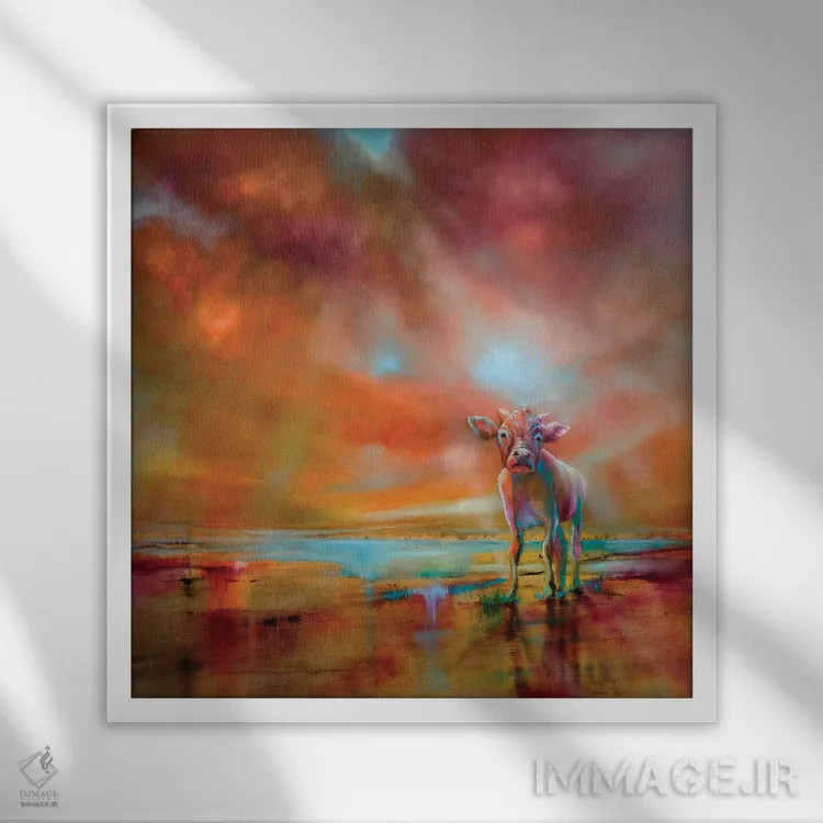 تابلو گاو رنگارنگ اثر آنت شموکر - نمای قابدار سفید