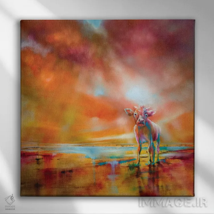 تابلو گاو رنگارنگ اثر آنت شموکر - نمای روبهرو روی دیوار