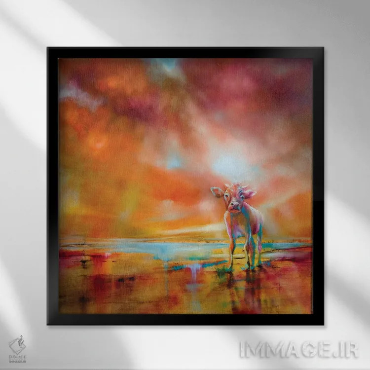 تابلو گاو رنگارنگ اثر آنت شموکر - نمای قابدار مشکی