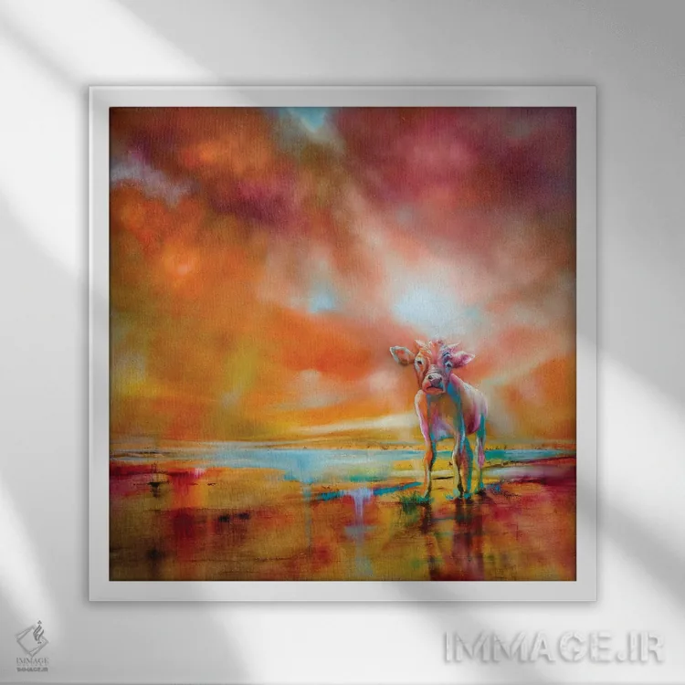 تابلو گاو رنگارنگ اثر آنت شموکر - نمای قابدار سفید