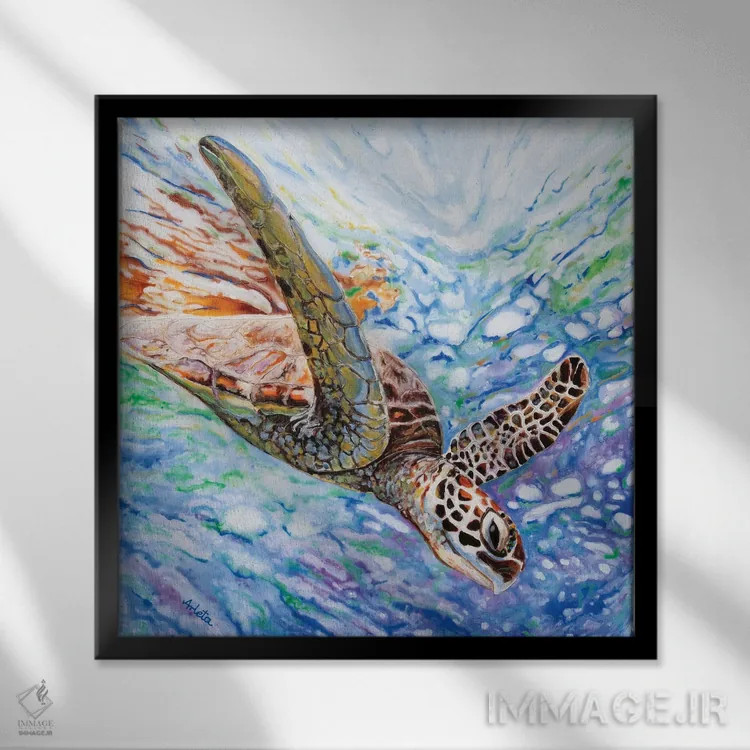 تابلو لاکپشت غواص اثر آرلت اسمولکو - نمای قابدار مشکی