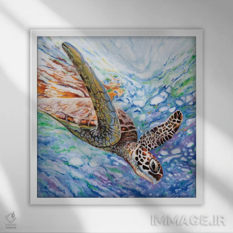 تابلو لاکپشت غواص اثر آرلت اسمولکو - نمای قابدار سفید