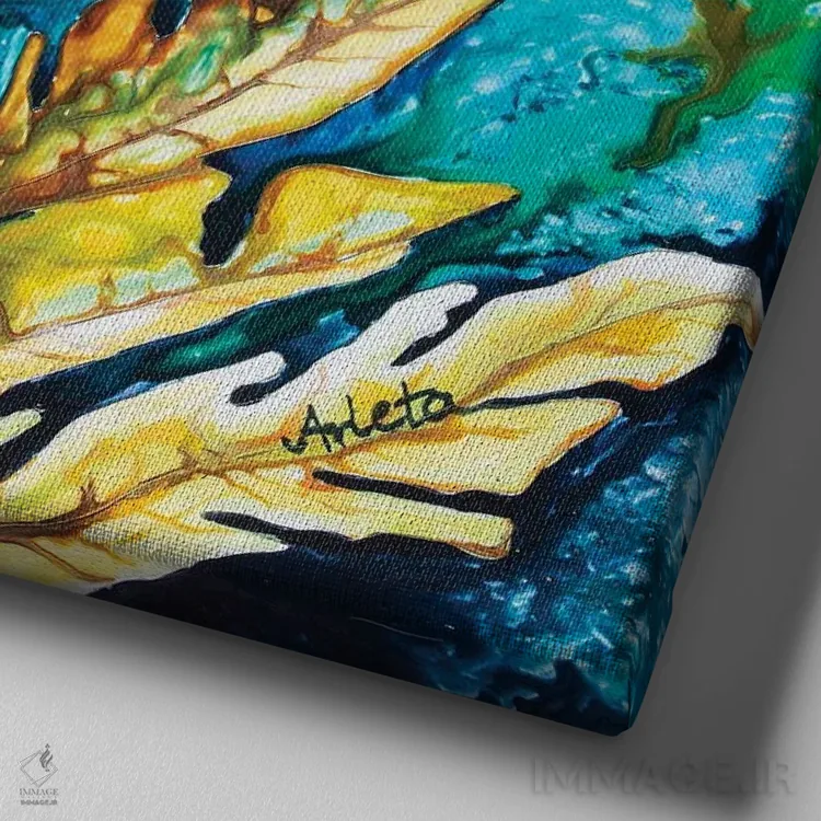 تابلو پرندگان بهشتی اثر آرلت اسمولکو - نمای نزدیک بافت بوم