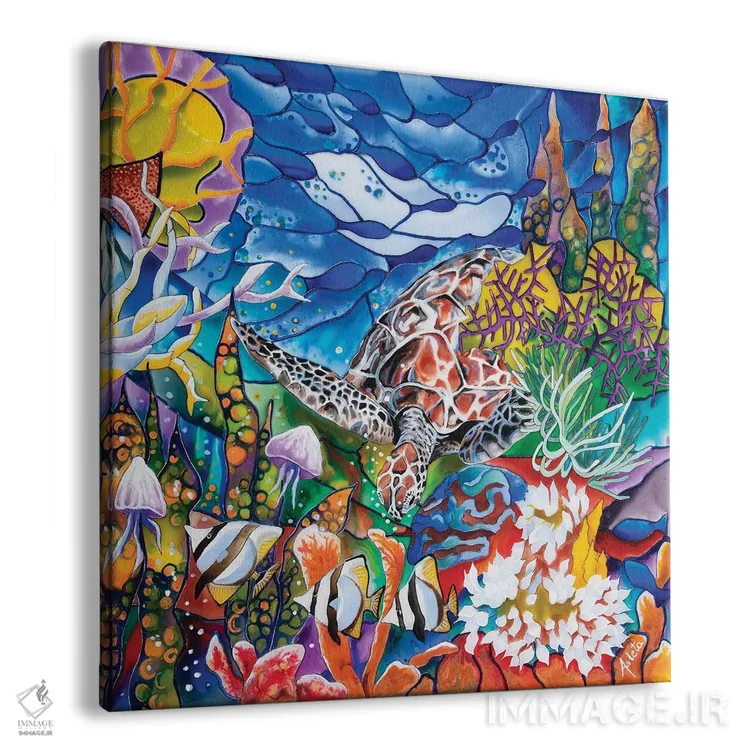 تابلو لاکپشت کنار مرجان اثر آرلت اسمولکو - نمای پرسپکتیو محصول