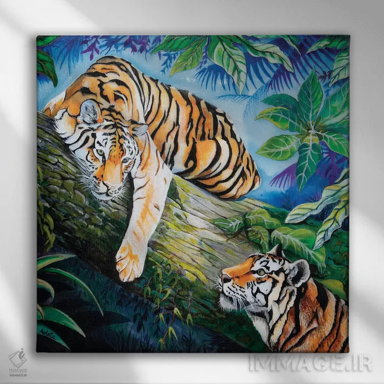 تابلو ببرها اثر آرلت اسمولکو - نمای روبهرو روی دیوار