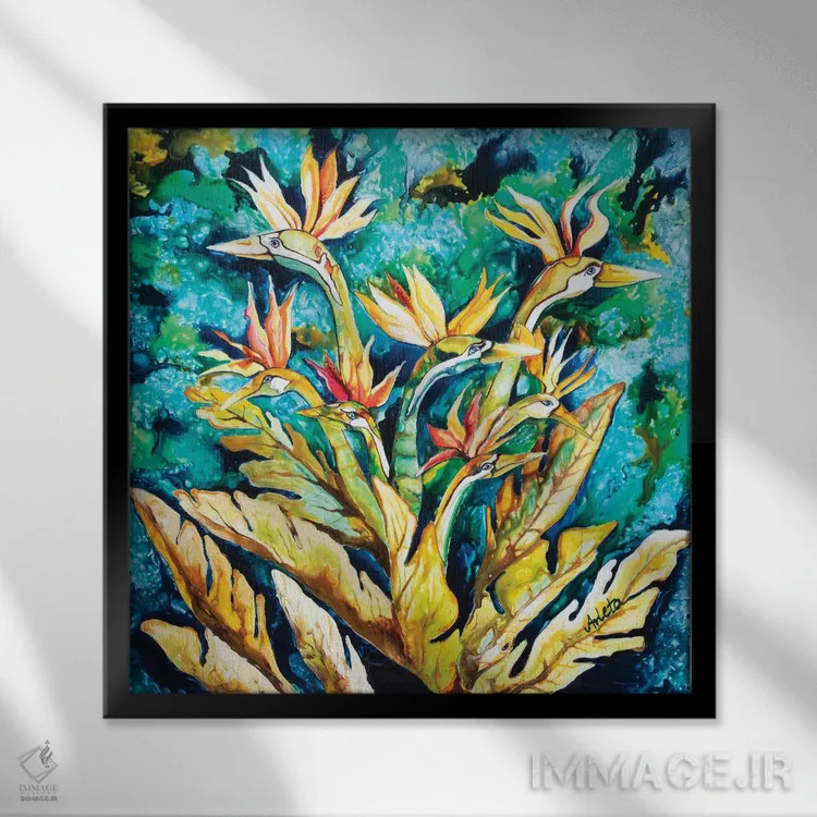 تابلو پرندگان بهشتی اثر آرلت اسمولکو - نمای قابدار مشکی