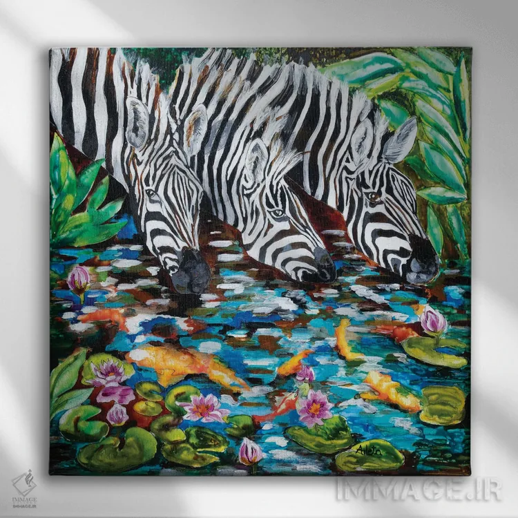 تابلو گورخر کنار حوضچه اثر آرلت اسمولکو - نمای روبهرو روی دیوار