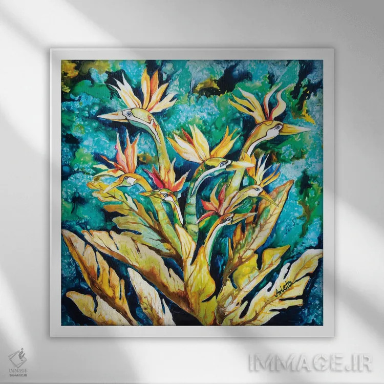 تابلو پرندگان بهشتی اثر آرلت اسمولکو - نمای قابدار سفید