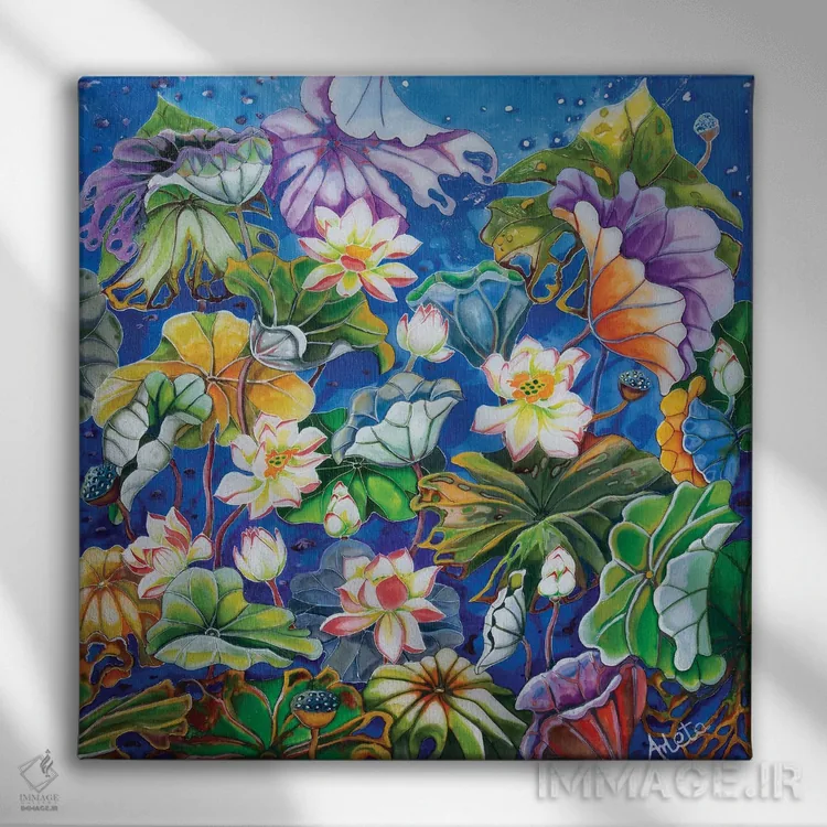 تابلو سوسنهای آبنباتی اثر آرلت اسمولکو - نمای روبهرو روی دیوار