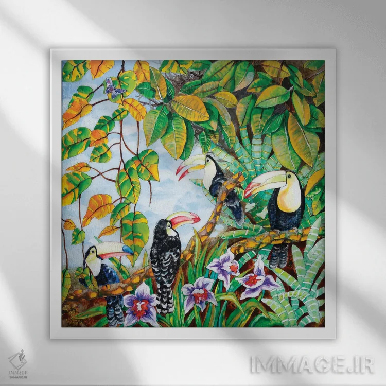 تابلو توکانها در جنگل اثر آرلت اسمولکو - نمای قابدار سفید