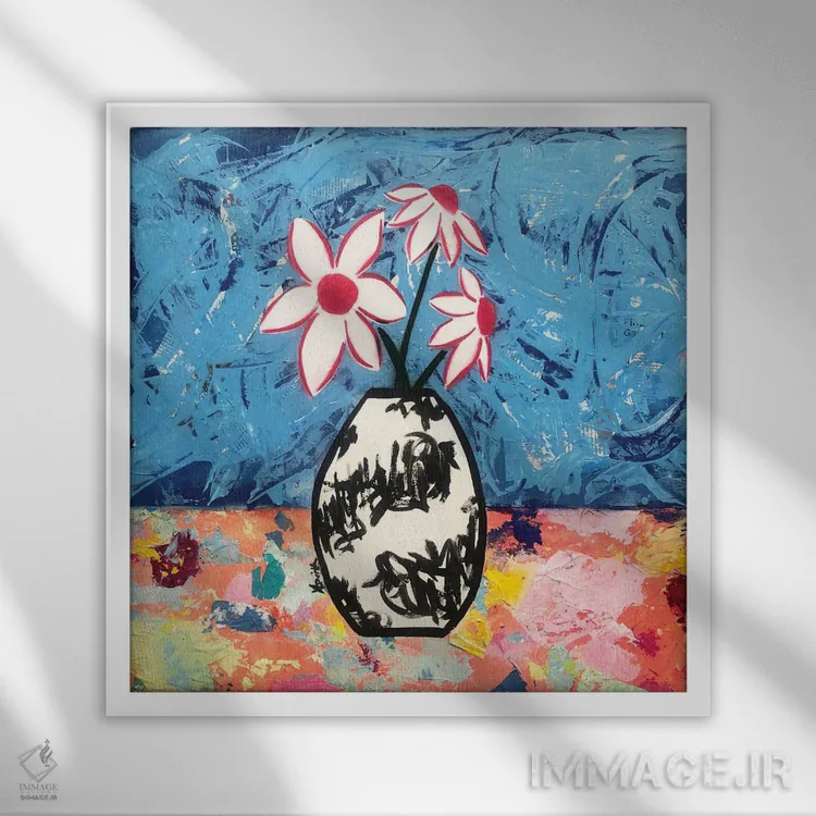 تابلو اولین نمونهٔ گل انتزاعی اثر امی اسمیت - نمای قابدار سفید