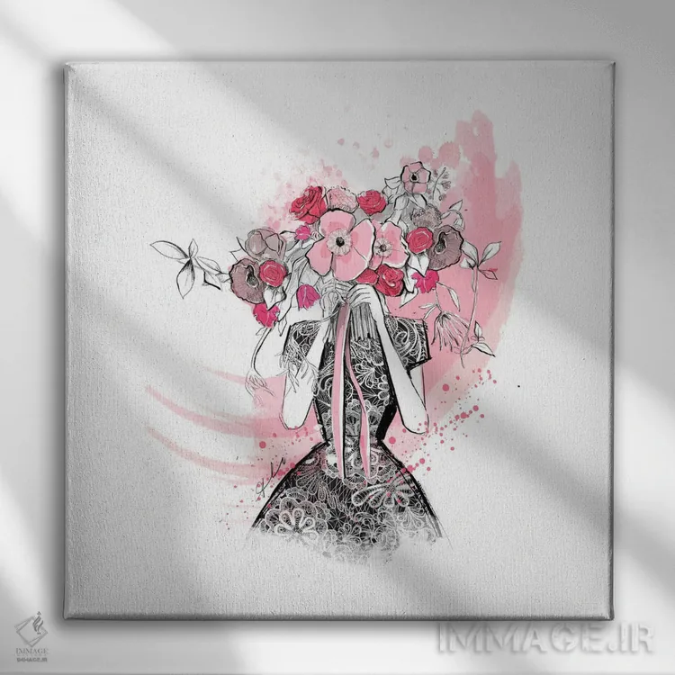 تابلو دلبری در میان گلها اثر آلیسون پِتری - نمای روبهرو روی دیوار