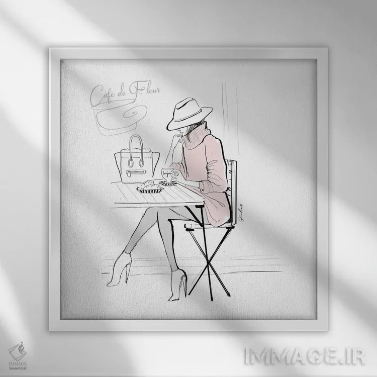 تابلو کافه د فلور (فرانسوی) اثر آلیسون پِتری - نمای قابدار سفید