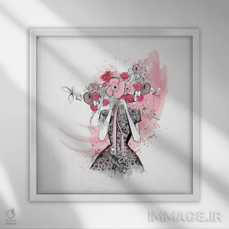 تابلو دلبری در میان گلها اثر آلیسون پِتری - نمای قابدار سفید