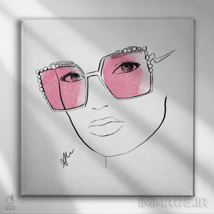 تابلو عینک دودی صورتی اثر آلیسون پِتری - نمای روبهرو روی دیوار