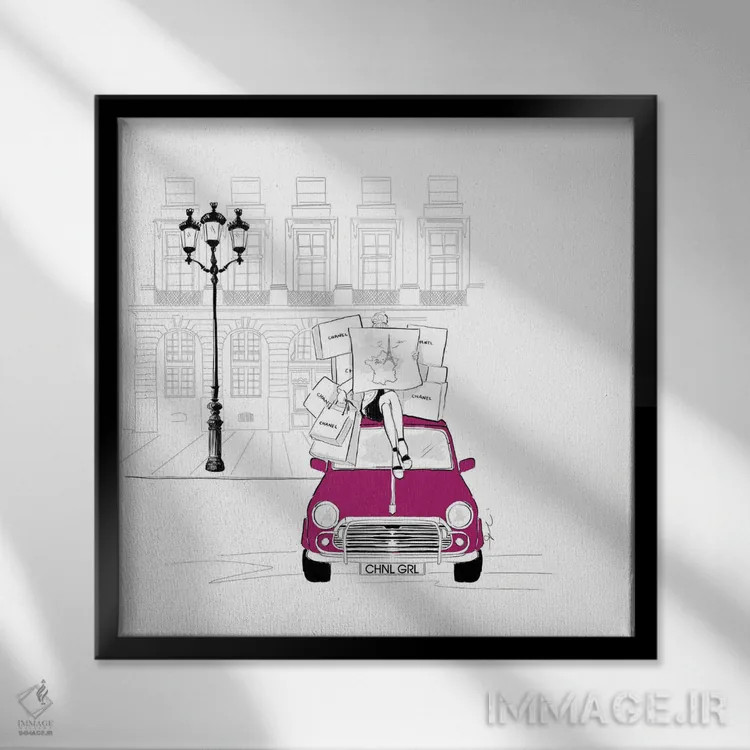 تابلو دختر شنل (برند Chanel) اثر آلیسون پِتری - نمای قابدار مشکی