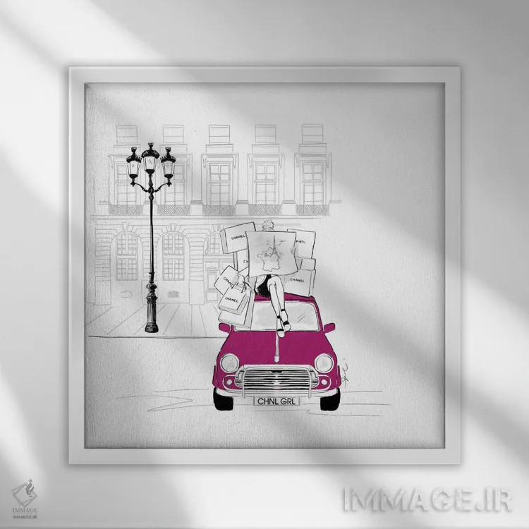 تابلو دختر شنل (برند Chanel) اثر آلیسون پِتری - نمای قابدار سفید