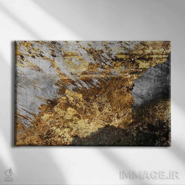 تابلو مرمر خاکستری، مشکی و طلایی اثر آرسی بسی - نمای روبهرو روی دیوار