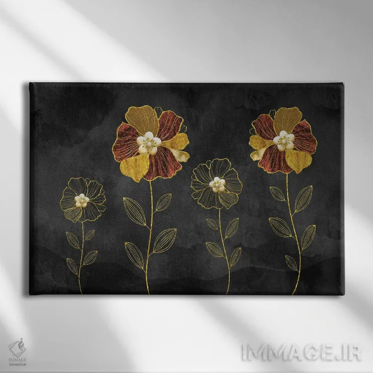 تابلو گلهای کهربایی طلایی اثر آرسی بسی - نمای روبهرو روی دیوار