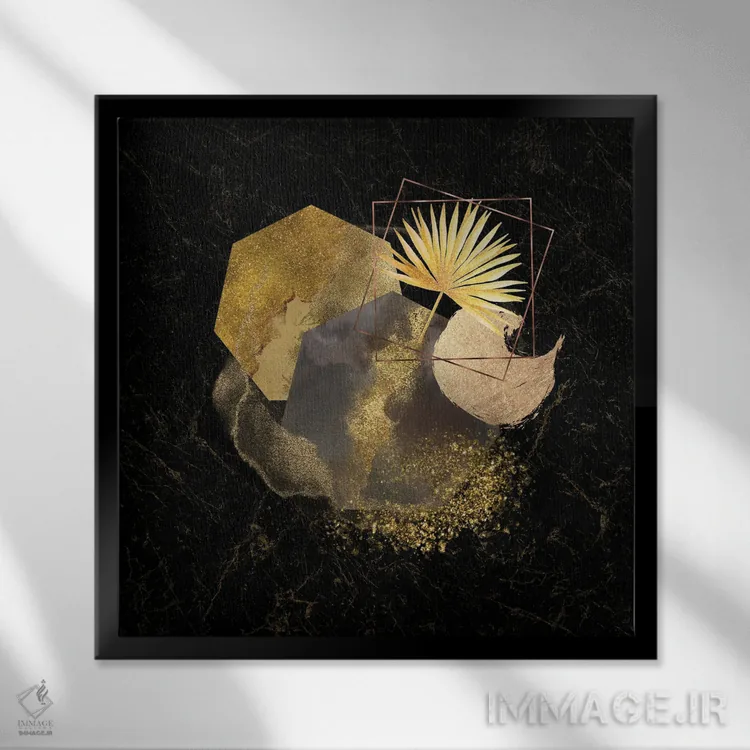 تابلو آبستره هندسی طلایی و صورتی جذاب I اثر آرسی بسی - نمای قابدار مشکی